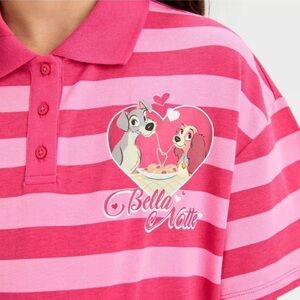 DISNEY Lady & The Tramp Cropped Polo Graphic T-shirt - Size Small (6/7)